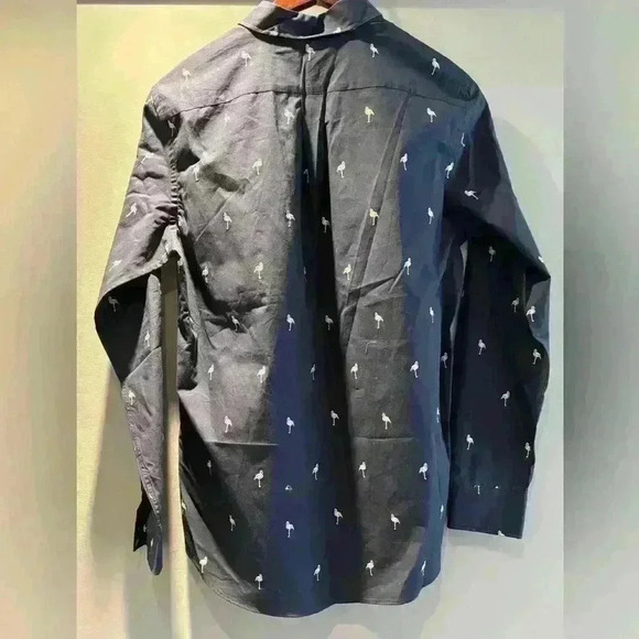 NWT J.MCLAUGHLIN men’s shirt size medium  modern fit - navy with flamingos - Picture 2 of 4